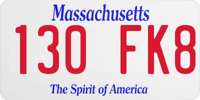 MA license plate 130FK8