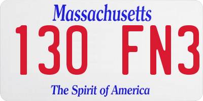 MA license plate 130FN3