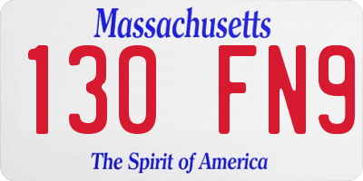 MA license plate 130FN9