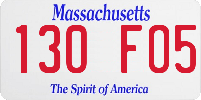 MA license plate 130FO5