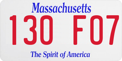 MA license plate 130FO7