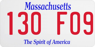 MA license plate 130FO9