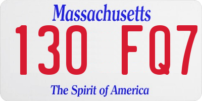 MA license plate 130FQ7