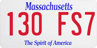 MA license plate 130FS7