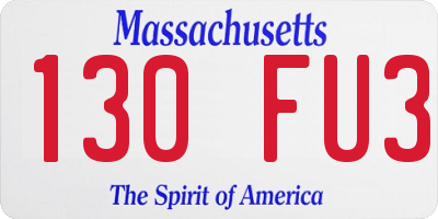 MA license plate 130FU3