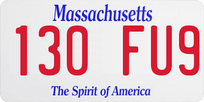 MA license plate 130FU9