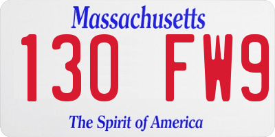 MA license plate 130FW9