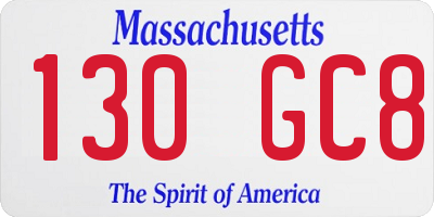 MA license plate 130GC8