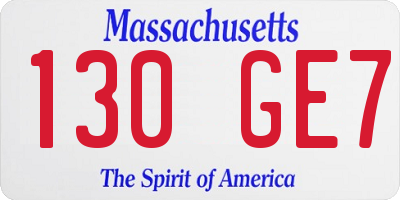 MA license plate 130GE7