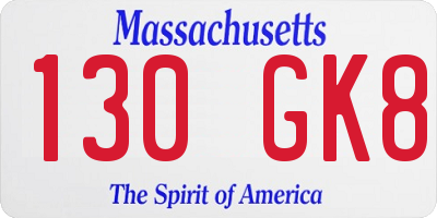 MA license plate 130GK8