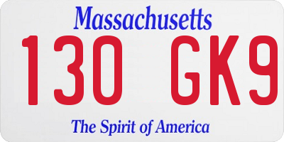 MA license plate 130GK9