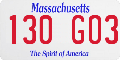 MA license plate 130GO3