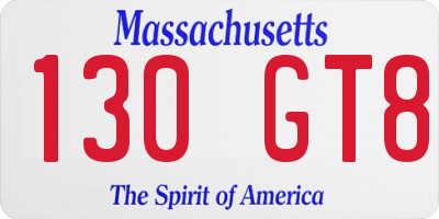 MA license plate 130GT8