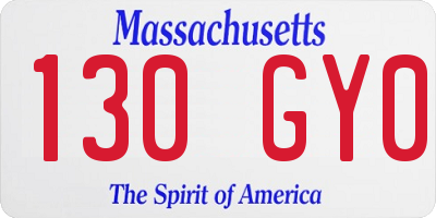 MA license plate 130GY0