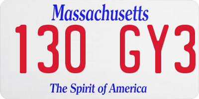 MA license plate 130GY3