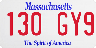 MA license plate 130GY9