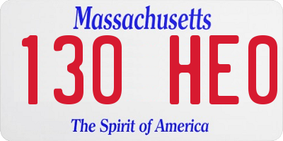 MA license plate 130HE0