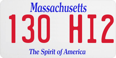 MA license plate 130HI2