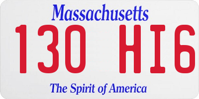 MA license plate 130HI6