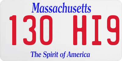 MA license plate 130HI9