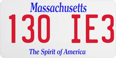 MA license plate 130IE3