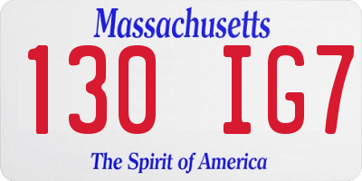 MA license plate 130IG7