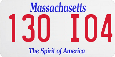 MA license plate 130IO4