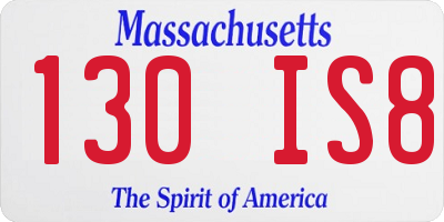 MA license plate 130IS8