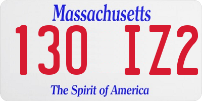 MA license plate 130IZ2