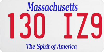 MA license plate 130IZ9