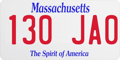 MA license plate 130JA0