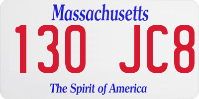 MA license plate 130JC8