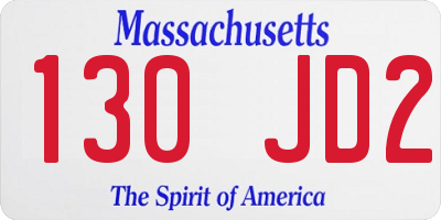MA license plate 130JD2