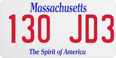 MA license plate 130JD3