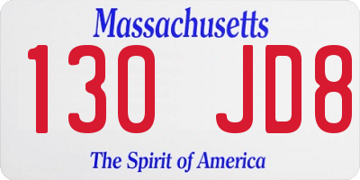 MA license plate 130JD8
