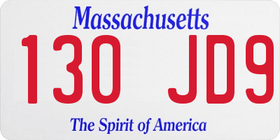 MA license plate 130JD9