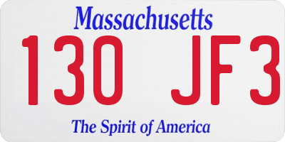 MA license plate 130JF3