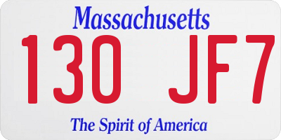 MA license plate 130JF7