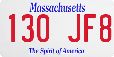MA license plate 130JF8