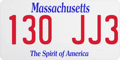 MA license plate 130JJ3