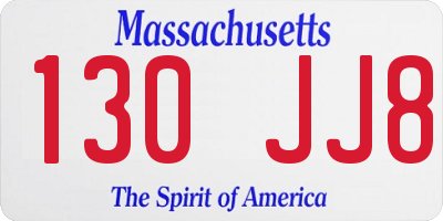 MA license plate 130JJ8