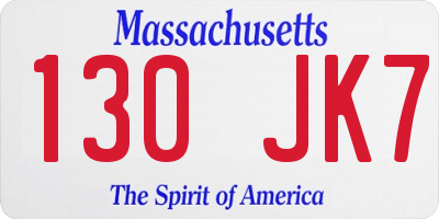 MA license plate 130JK7