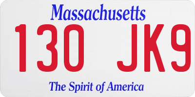 MA license plate 130JK9