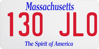 MA license plate 130JL0