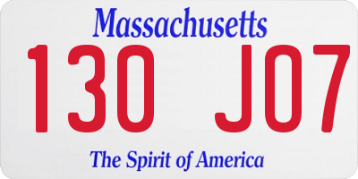 MA license plate 130JO7