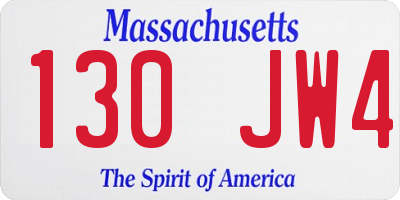 MA license plate 130JW4