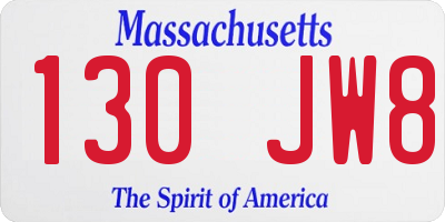 MA license plate 130JW8