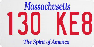 MA license plate 130KE8