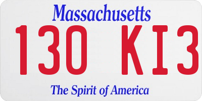 MA license plate 130KI3
