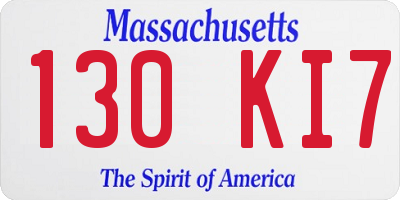 MA license plate 130KI7
